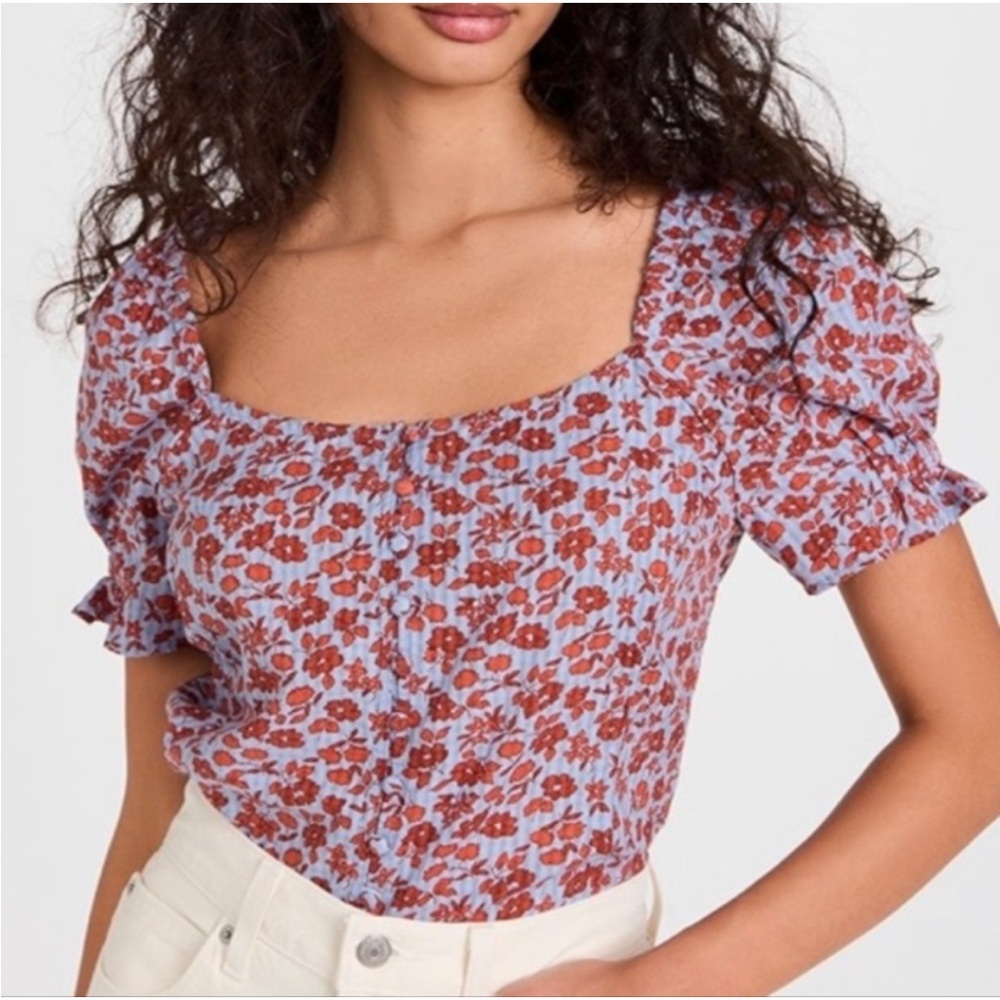 Madewell Floral Red and Blue Blouse. New with tags.
